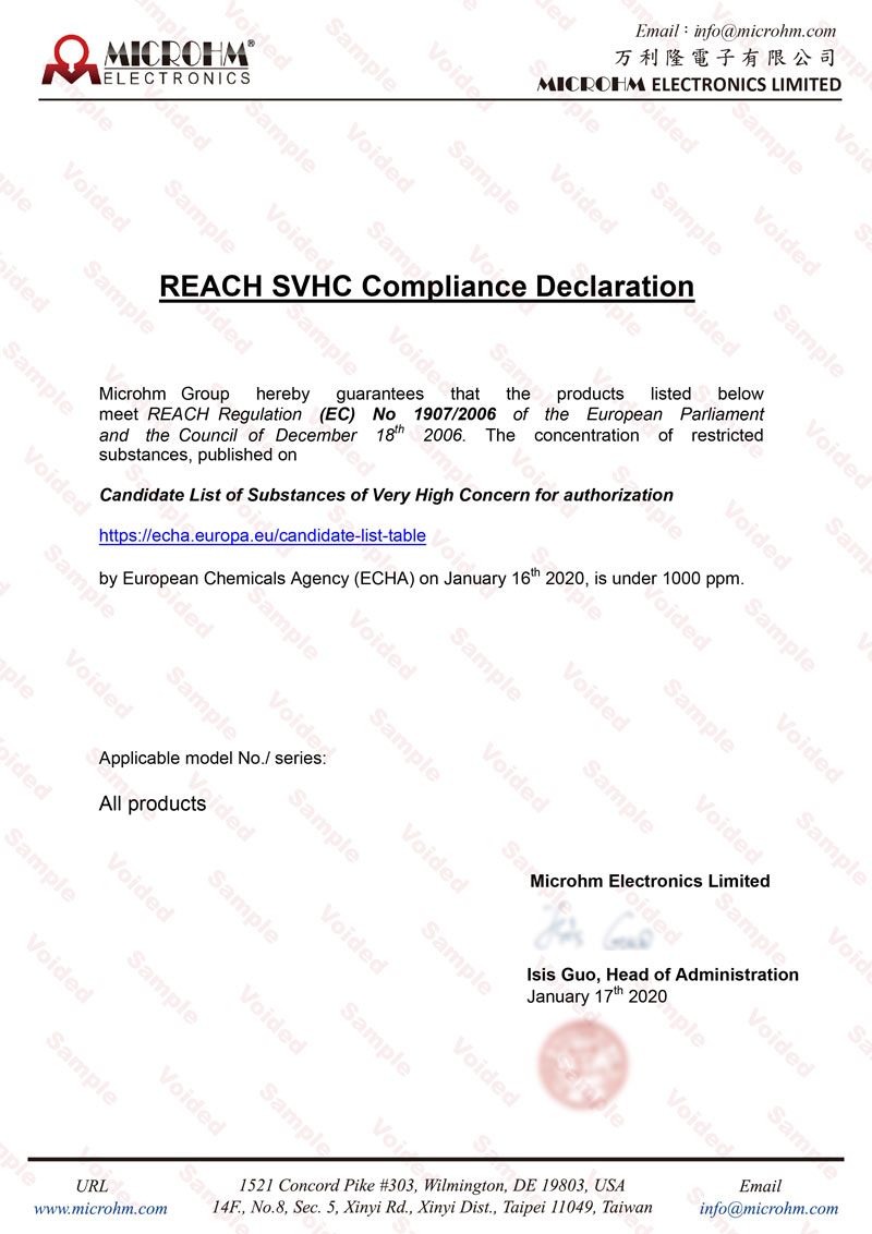 REACH SVHC Compliance Declaration
